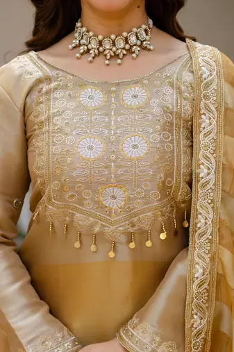 GOLDEN Premium Banarasi Viscose Lehenga Choli with Embroidery & Handwork