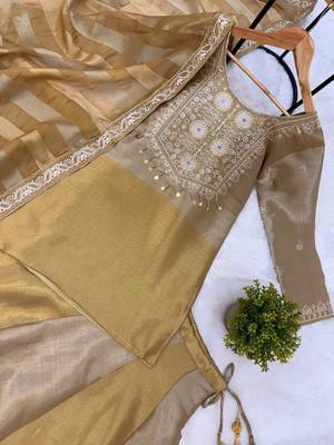 GOLDEN  Banarasi Viscose Lehenga Choli with Embroidery & Handwork 4