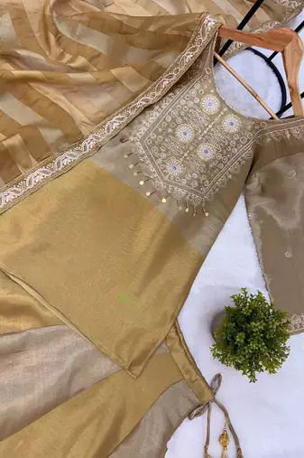 GOLDEN Premium Banarasi Viscose Lehenga Choli with Embroidery & Handwork