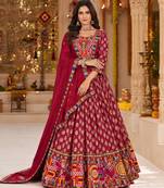 Maroon Ajrakh Print Lehenga Choli with Mirror Work for navratri