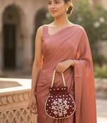 Elegant maroon peach pearl embroidered potli bag with beaded handle