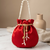 Elegant red peach pearl embroidered potli bag with beaded handle