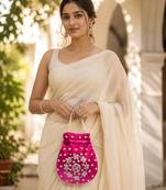 Elegant rani pearl embroidered potli bag with beaded handle