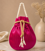 Luxury rani pearl embroidered potli bag with beaded handle – bridal & festive clutch