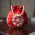 Elegant red peach pearl embroidered potli bag with beaded handle