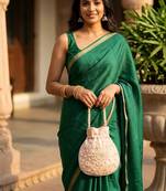 Luxury pastel peach pearl embroidered potli bag with beaded handle – bridal & festive clutch