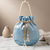 Elegant sky blue peach pearl embroidered potli bag with beaded handle