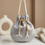 Luxury grey pearl embroidered potli bag with beaded handle – bridal & festive clutch