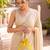 Elegant yellow pearl embroidered potli bag with beaded handle
