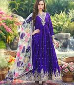 Purple chinon stitched gown with embroidery with digital print dupatta full sleeve embroidered
