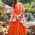 Orange chinon stitched gown with embroidery with digital print dupatta full sleeve embroidered