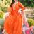 Orange chinon stitched gown with embroidery with digital print dupatta full sleeve embroidered