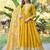 Yellow chinon stitched gown with embroidery with digital print dupatta full sleeve embroidered
