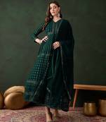 Green faux georgette stitched gown with lace dupatta full sleeve embroidered