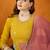 Yellow faux georgette stitched gown with lace dupatta full sleeve embroidered