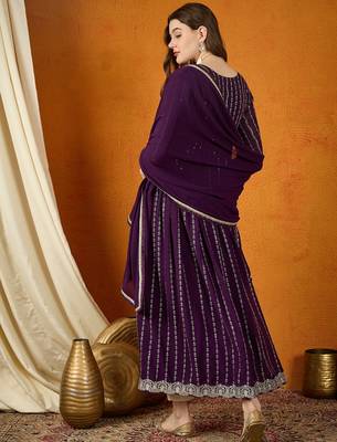 Purple faux georgette stitched gown with lace dupatta full sleeve embroidered 2