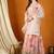 Peach tp silk stitched gown with lace dupatta full sleeve embroidered