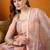 Peach tp silk stitched gown with lace dupatta full sleeve embroidered