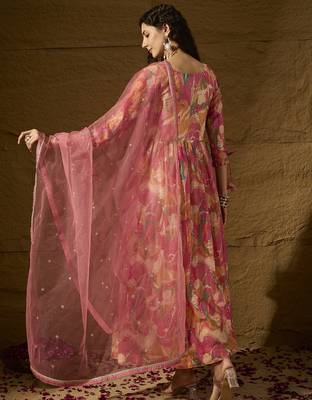 Pink tp silk stitched gown with embroidered dupatta full sleeve embroidered 2