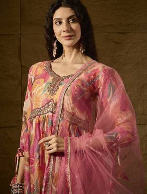 Pink tp silk stitched gown with embroidered dupatta full sleeve embroidered 4