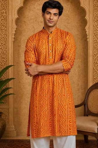 Multi shades men's mustrad rayon kurta full sleeve