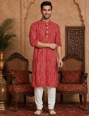 Multi shades men's red rayon kurta  full sleeve 1