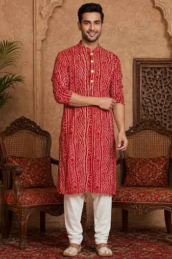 Multi shades men's red rayon kurta  full sleeve