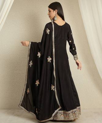 Black chinon stitched gown with embroidered dupatta full sleeve embroidered 2