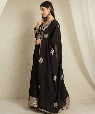Black chinon stitched gown with embroidered dupatta full sleeve embroidered 3