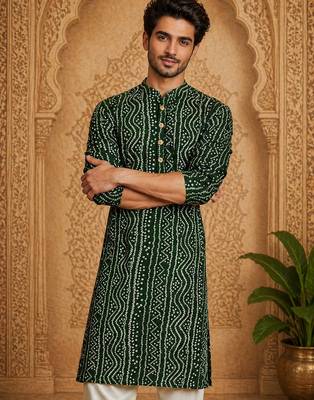 Multi shades men's green rayon kurta full sleeve 1