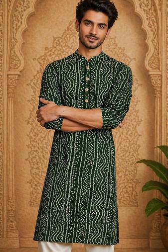 Multi shades men's green rayon kurta full sleeve