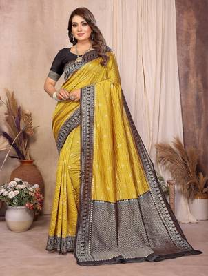 mustard banarasi silk jacquard saree for woman 1