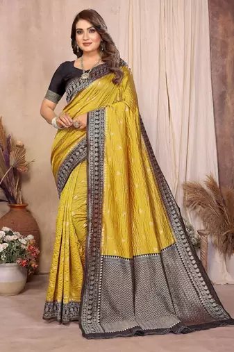 mustard banarasi silk jacquard saree for woman