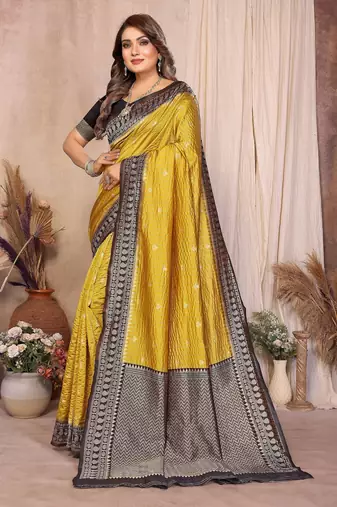 mustard banarasi silk jacquard saree for woman