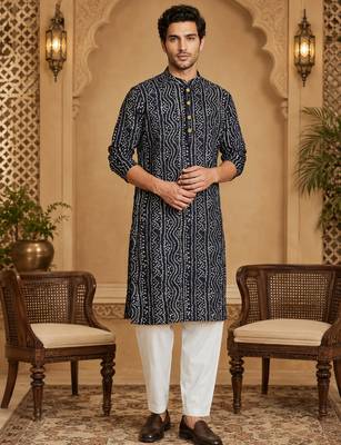 Multi shades men's navt blue rayon kurta full sleeve 1