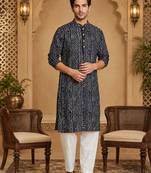 Multi shades men's navt blue rayon kurta full sleeve