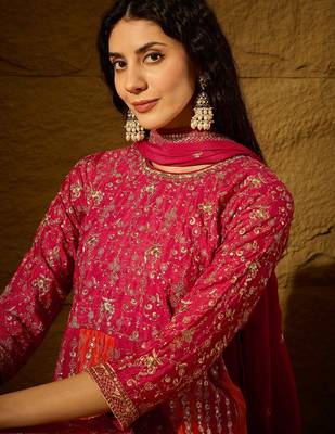 Pink chinon stitched gown with embroidered dupatta 3/4 sleeve embroidered 4