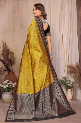 mustard banarasi silk jacquard saree for woman