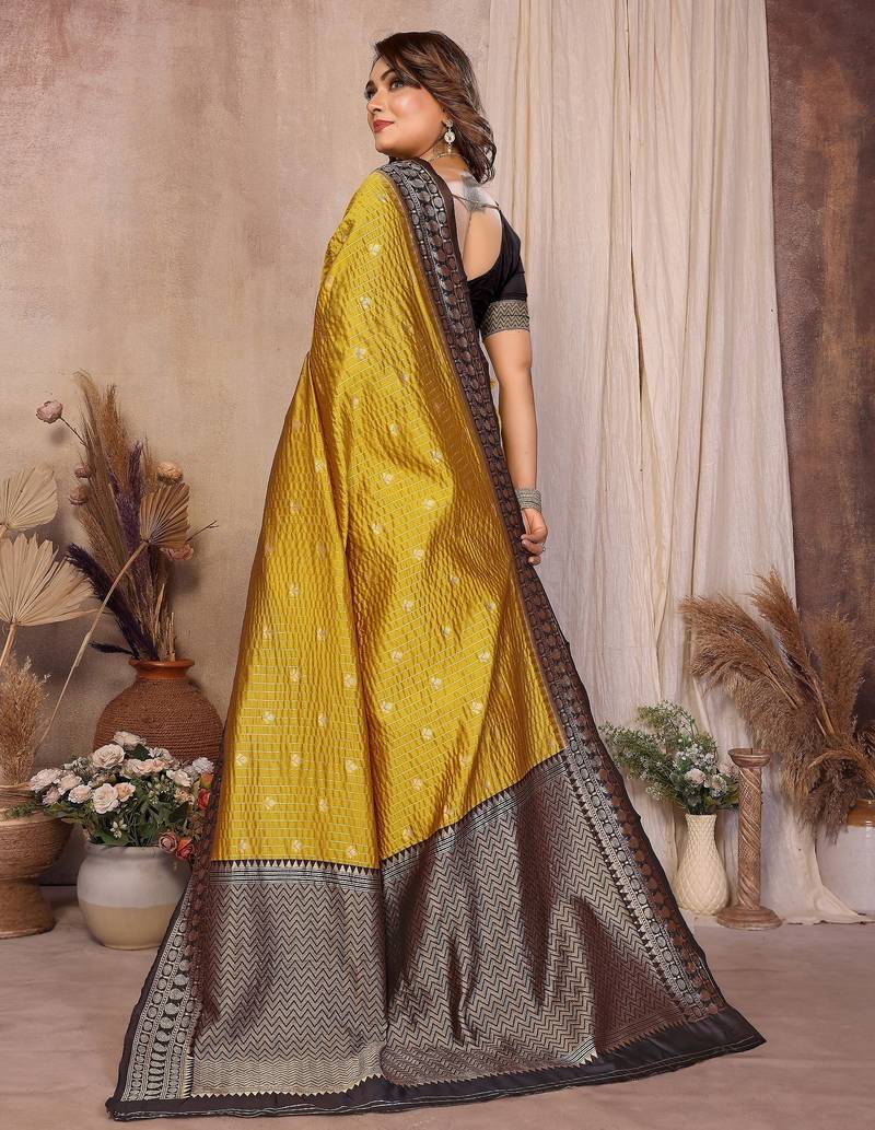 mustard banarasi silk jacquard saree for woman