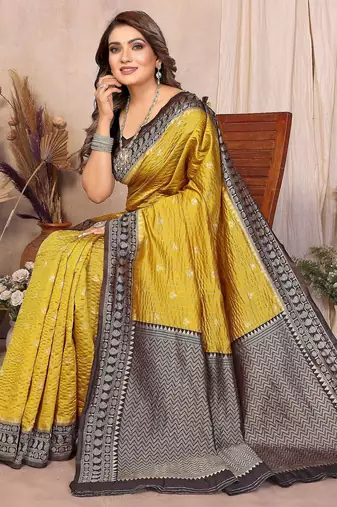 mustard banarasi silk jacquard saree for woman