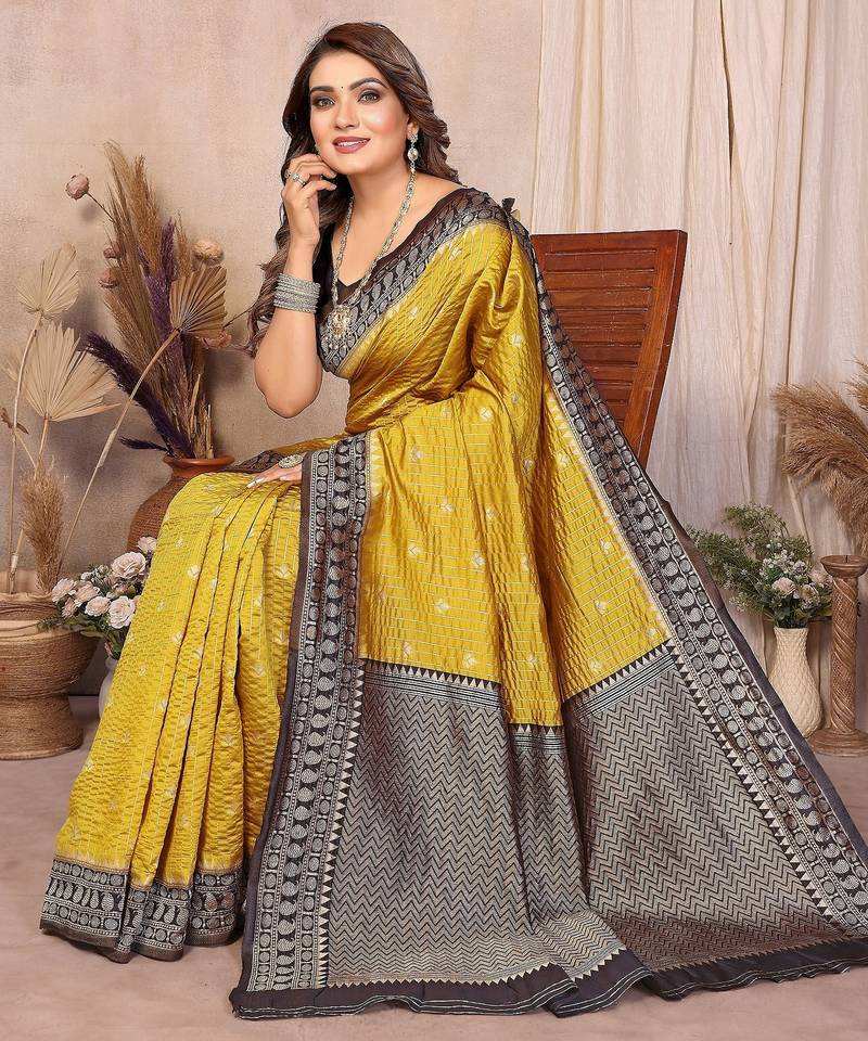 mustard banarasi silk jacquard saree for woman