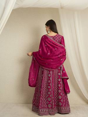 Maroon chinon stitched gown with embroidered dupatta full sleeve embroidered 2