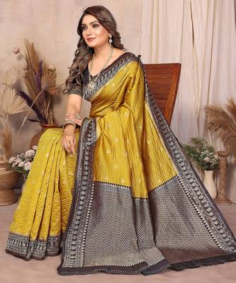 mustard banarasi silk jacquard saree for woman 5