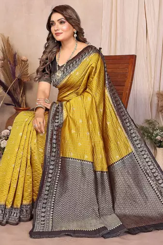 mustard banarasi silk jacquard saree for woman