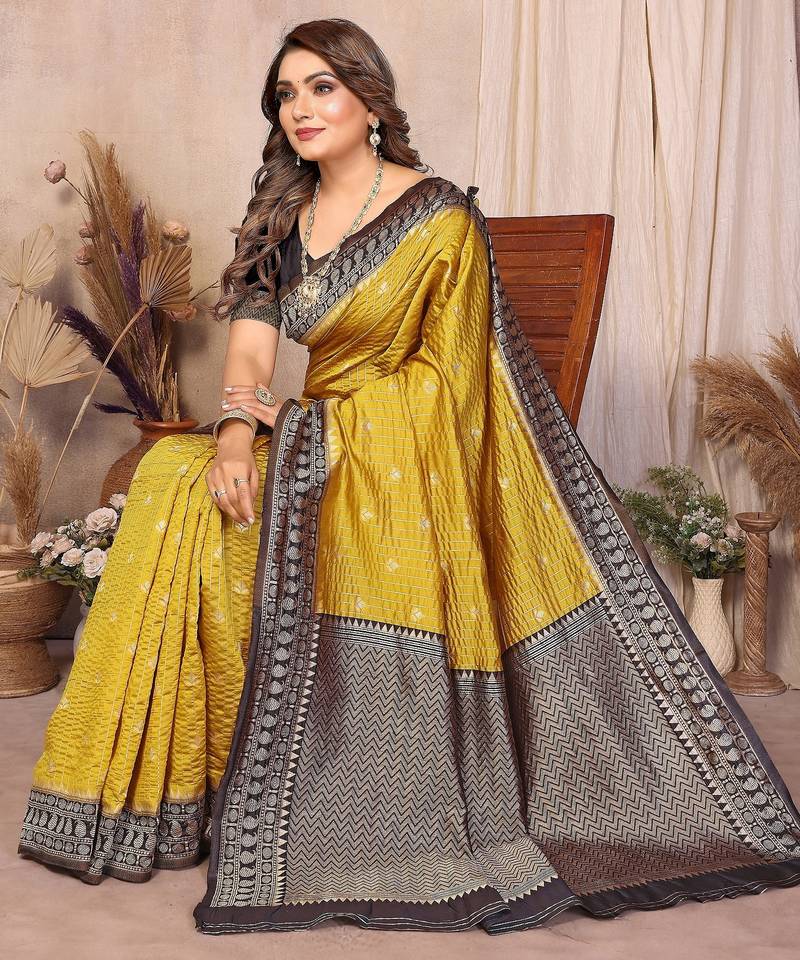 mustard banarasi silk jacquard saree for woman