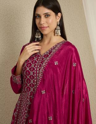 Maroon chinon stitched gown with embroidered dupatta full sleeve embroidered 4