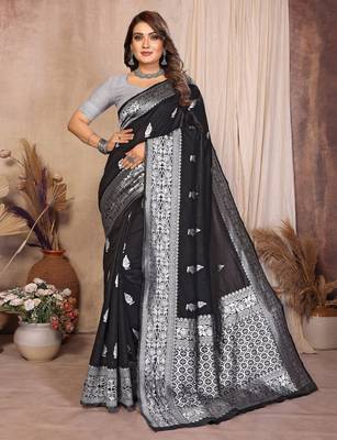 black banarasi silk jacquard saree for women 1