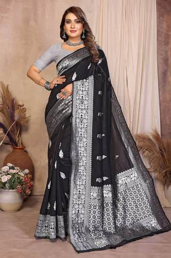 black banarasi silk jacquard saree for women