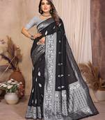 black banarasi silk jacquard saree for women