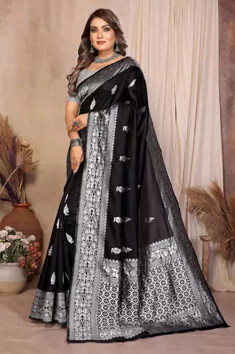 black banarasi silk jacquard saree for women